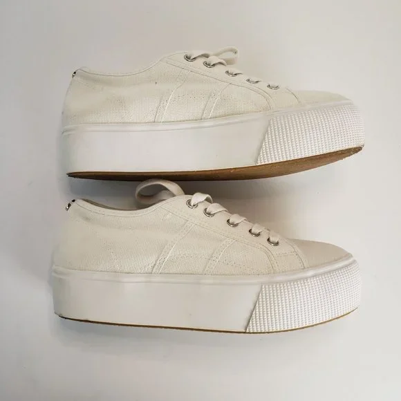 Steve Madden Emmi Platform Lace Up Sneakers White Chunky Canvas Shoes Size 8.5 - Picture 7 of 12